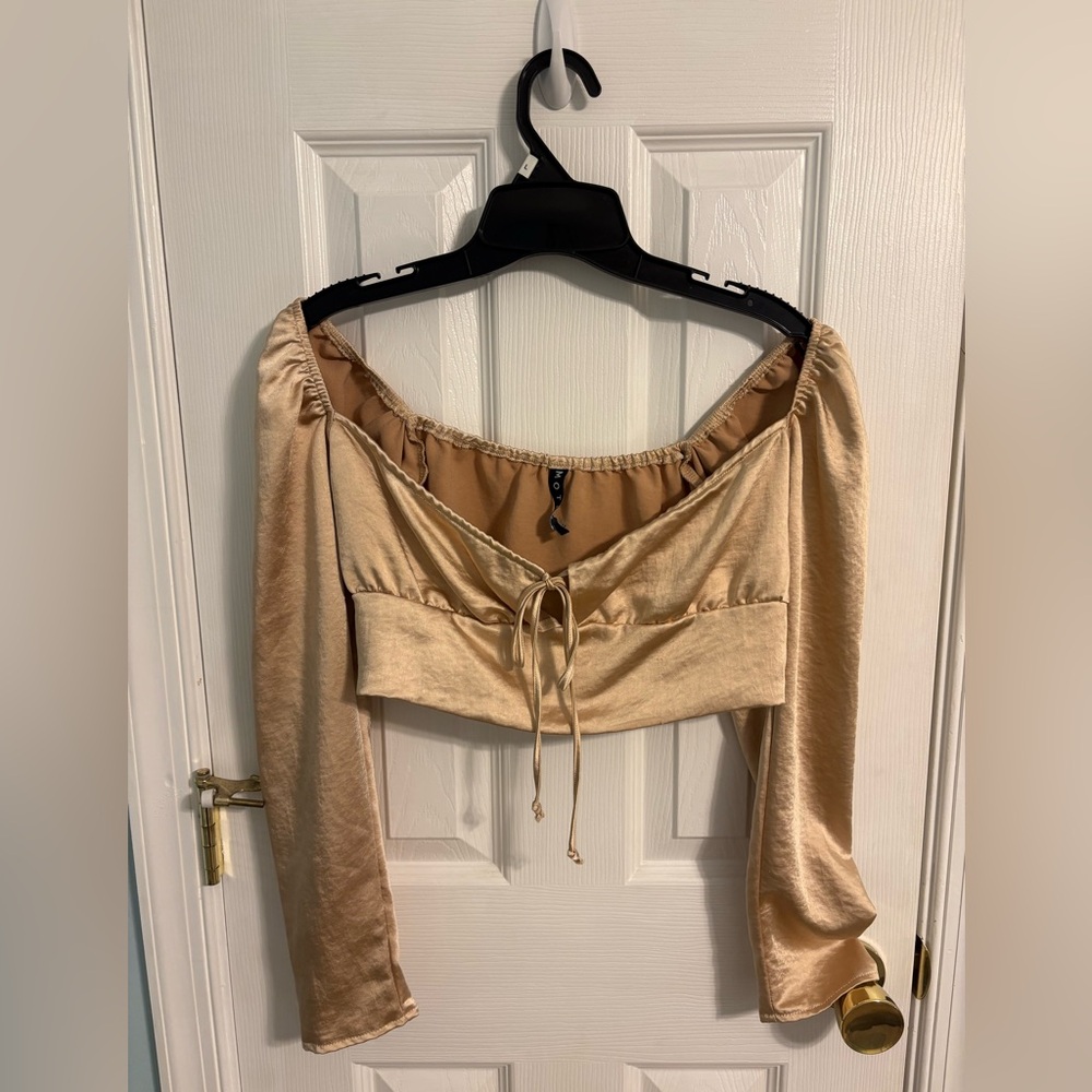 Elegant Bronze Front-tie Women's Cropped top
